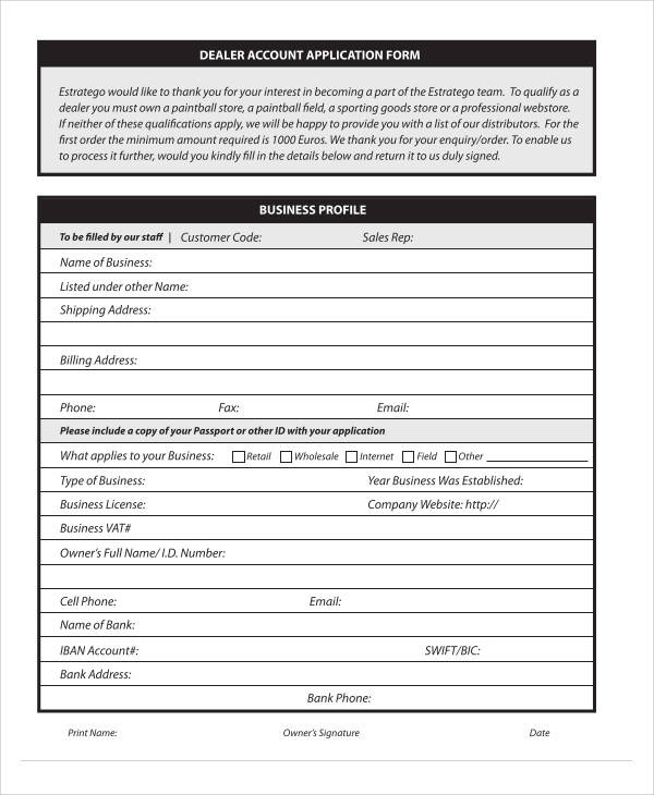 dealer account application form