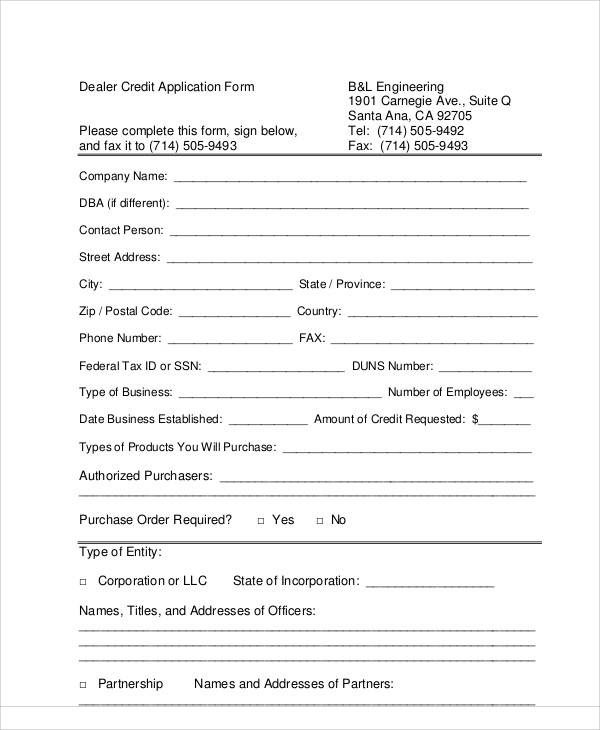 dealer credit application form