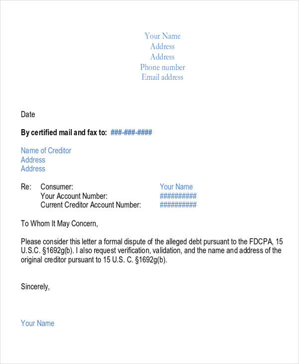 debt collection dispute letter1