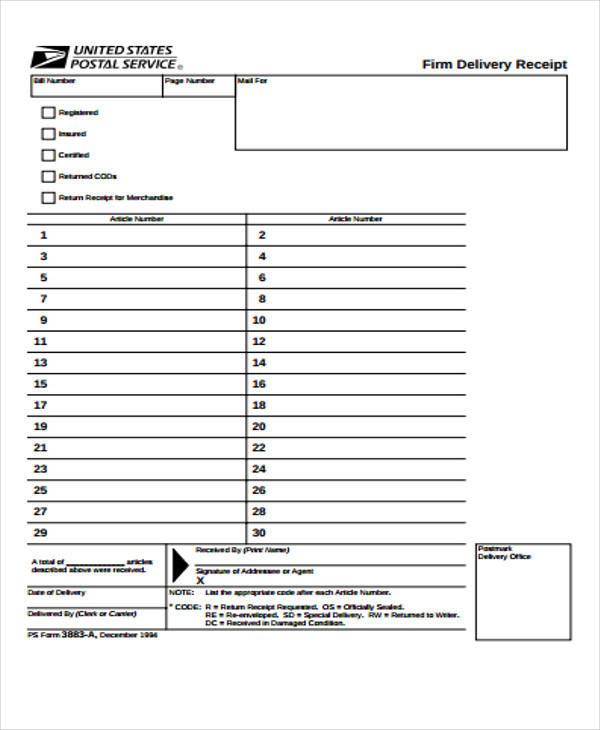 delivery receipt form sample