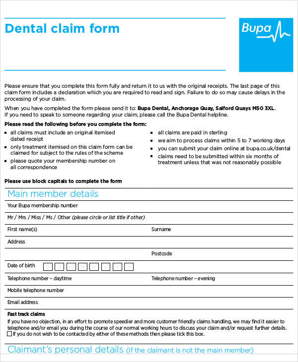 dental billing claim form