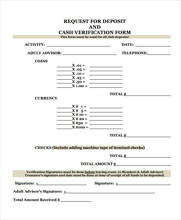 deposit verification request form