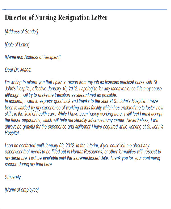 Letter Of Resignation Sample For Nurses from images.sampletemplates.com