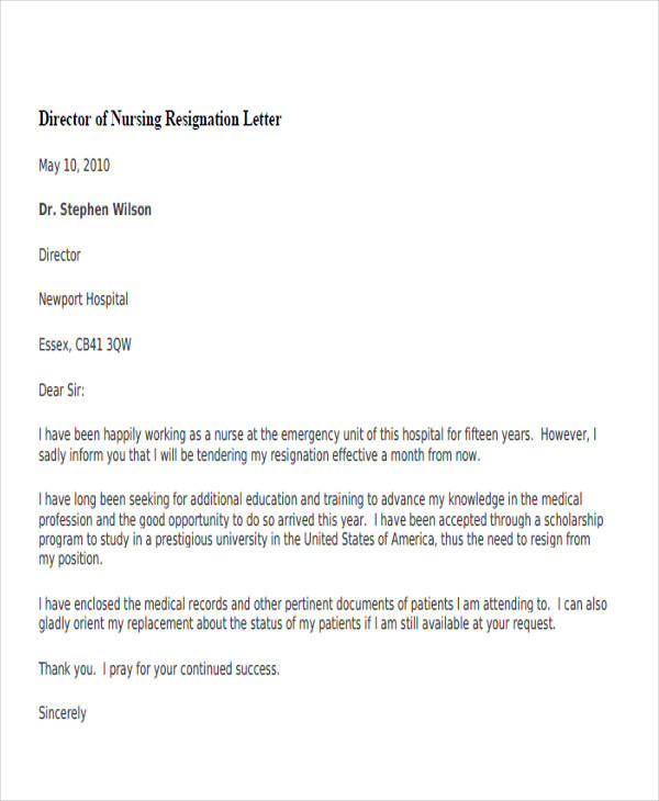 director of nursing resignation letter2