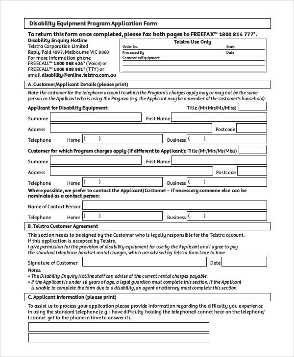 disability equipment program application form