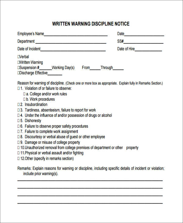 discipline warning notice form1