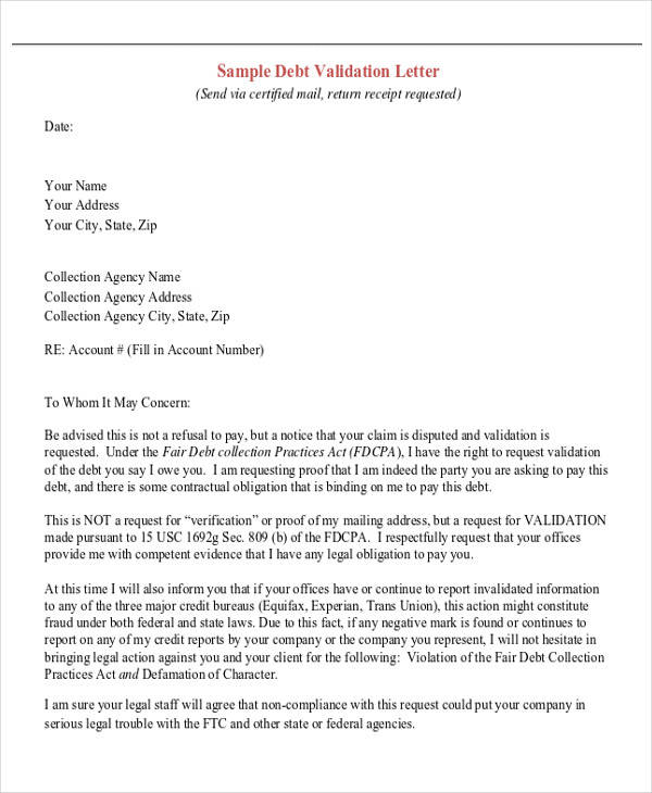 dispute debt collection letter