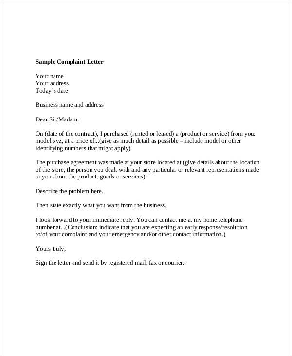 Complaint Letter Sample
