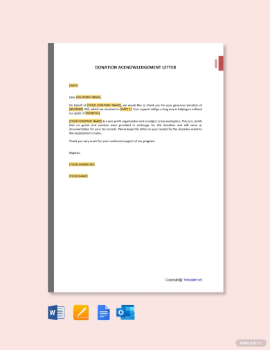 donation acknowledgement letter sample template