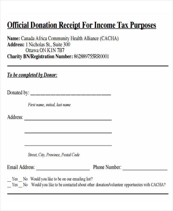 donation receipt for income tax purposes