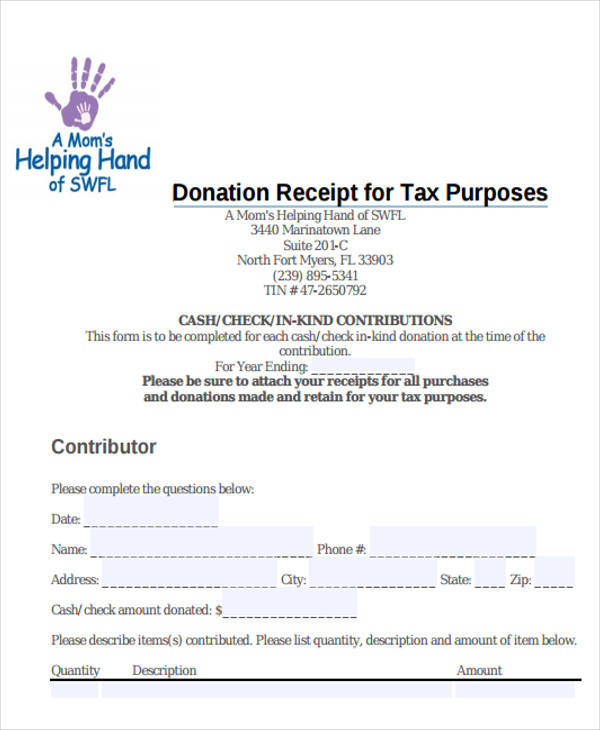 FREE 7+ Tax Receipts for Donation in MS Word PDF