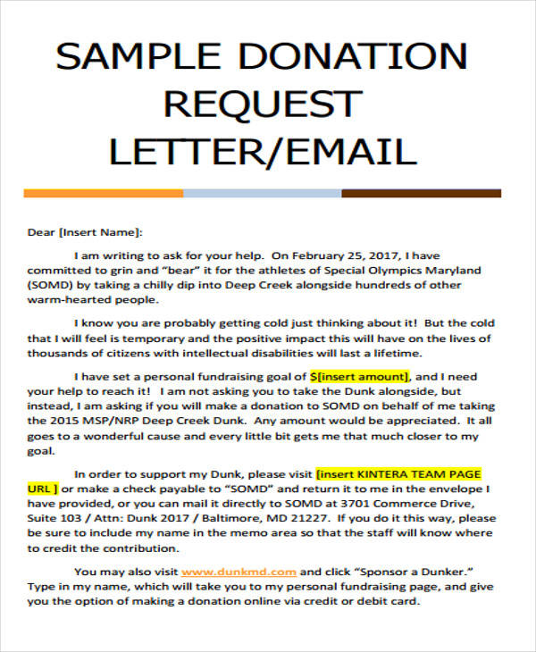 donation request letter email