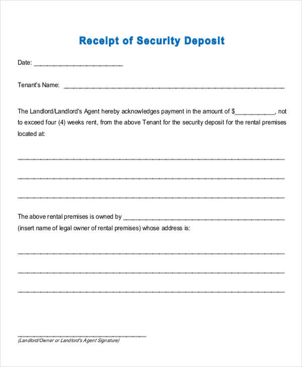 down payment receipt form