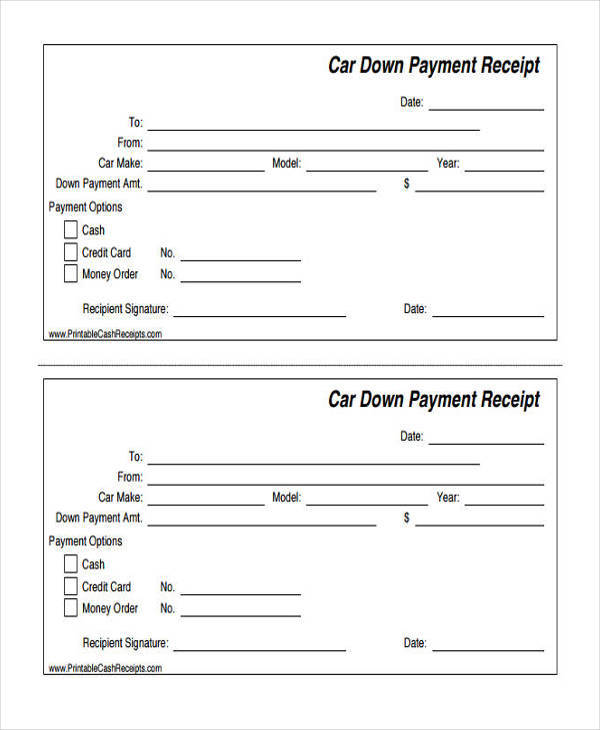 Down Payment Receipt Template Word