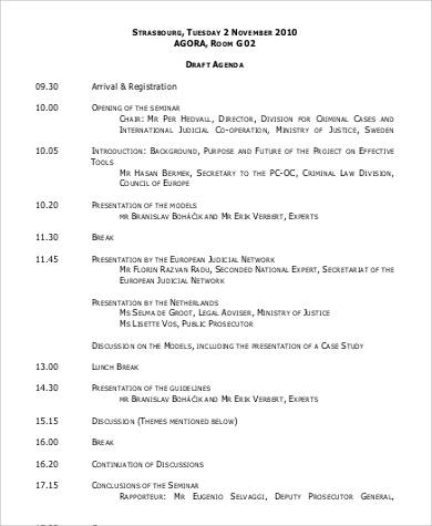 draft agenda of the seminar