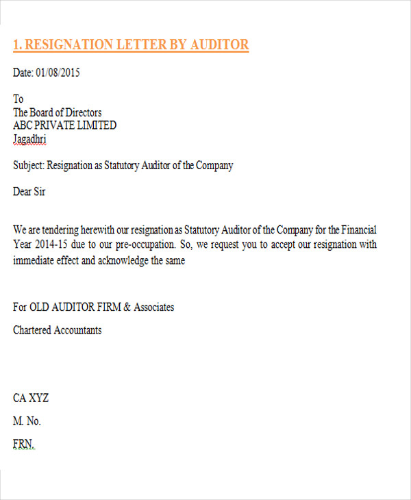 draft auditor resignation letter