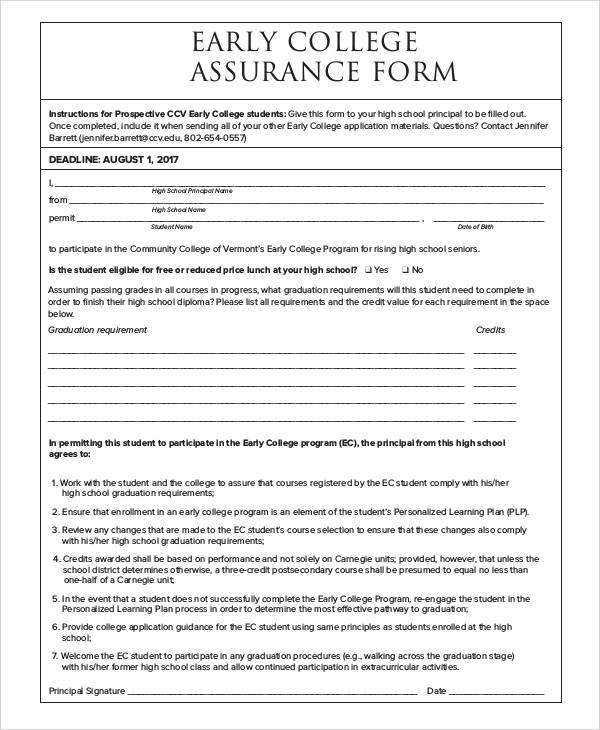 early college application form