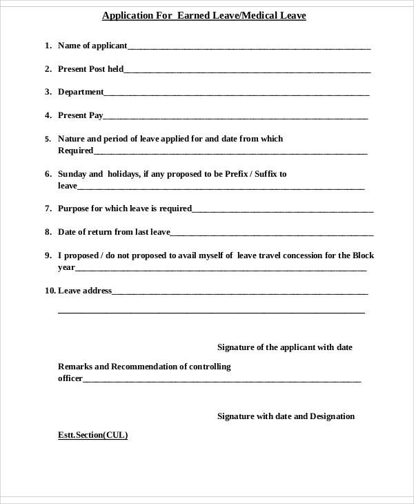 earned leave application form