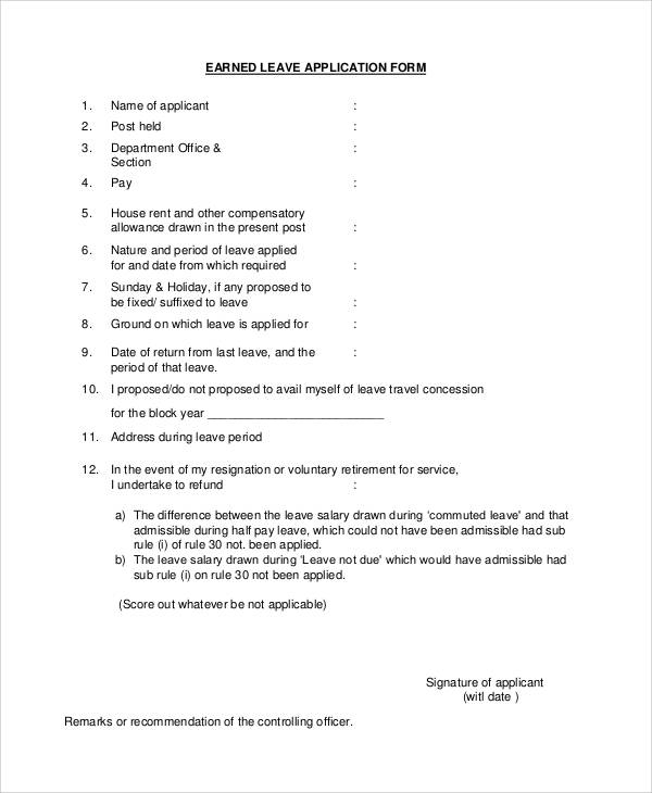 earned leave application form1