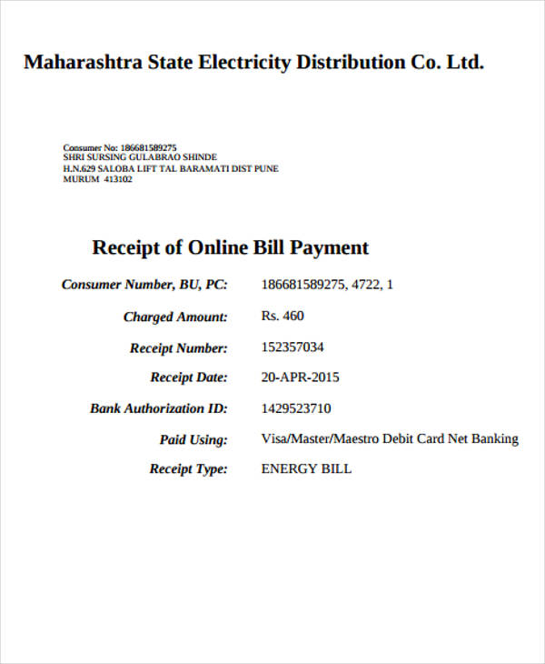 electricity bill payment receipt3