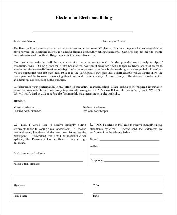 electronic billing statement form