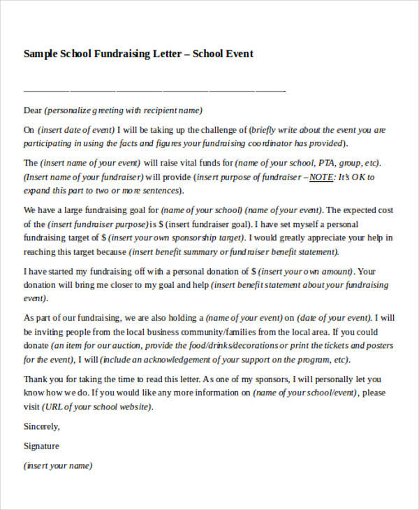 elementary school donation letter