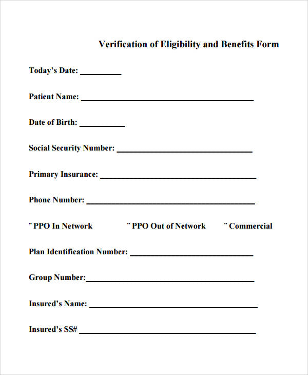 eligibility and benefits verification form