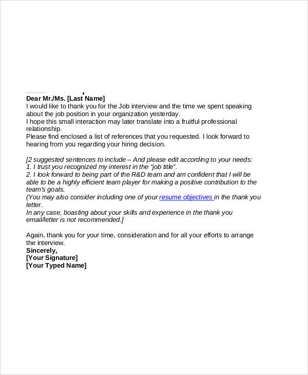 email job thank you letter after interview format