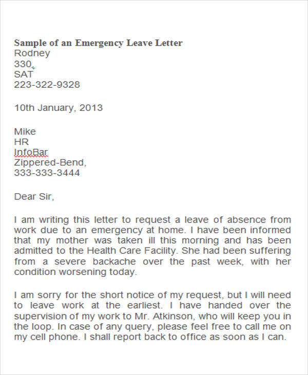 Emergency Leave Letters King Bjgmc Tb Org