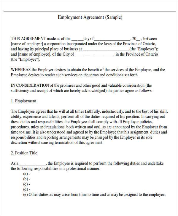 employee agreement contract
