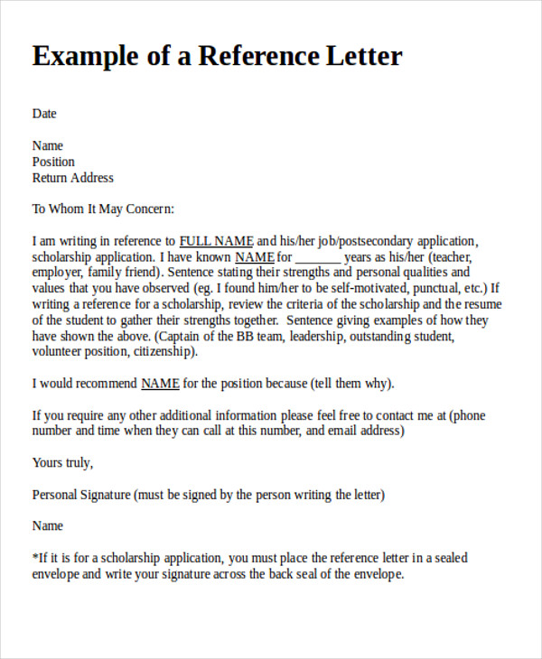 Reference Letter Format Samples Sample Templates