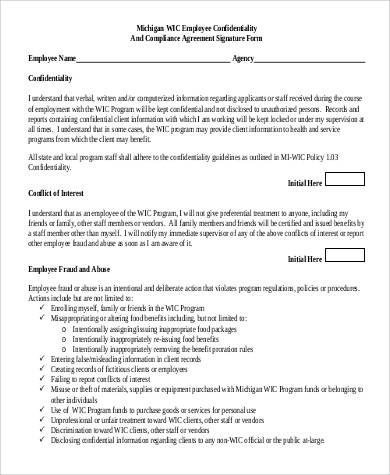 employee confidentiality agreement signature form