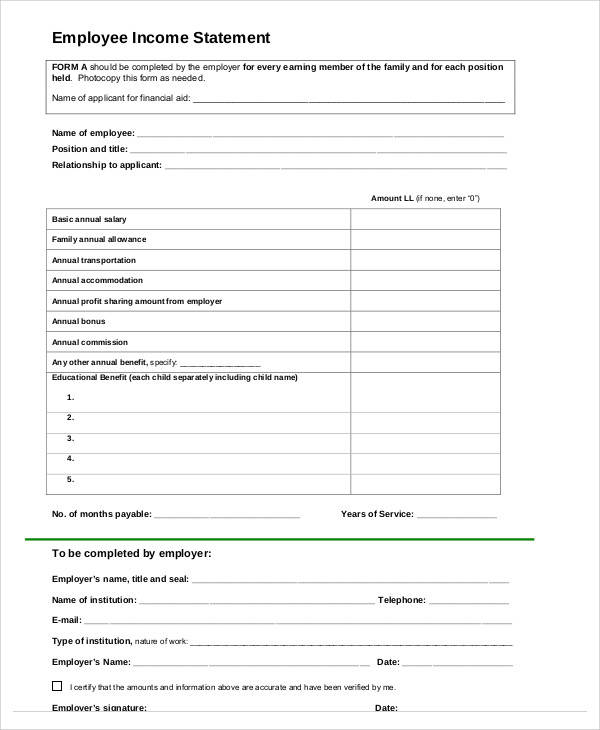 employee income statement form