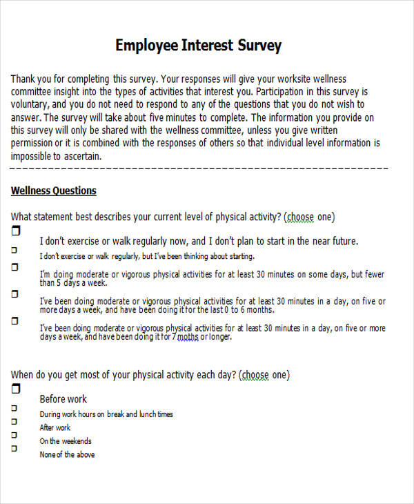 employee interest survey form