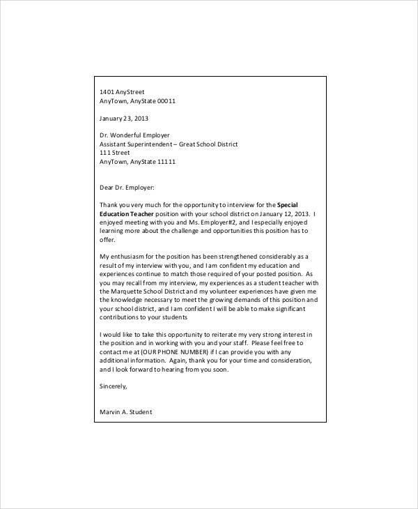 employee interview thank you letter