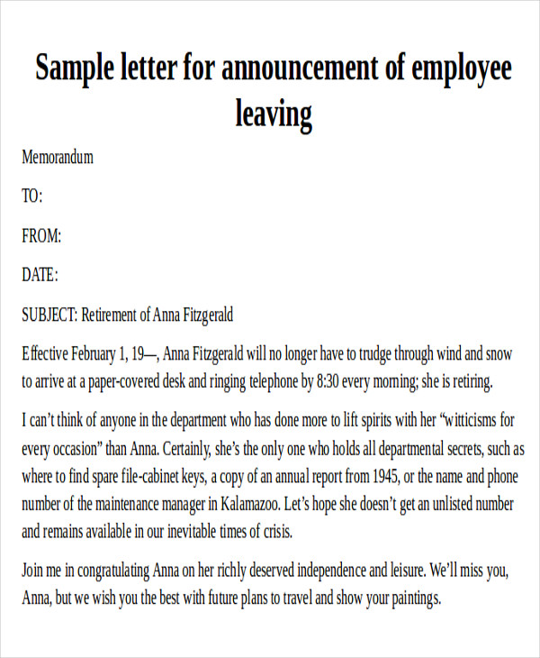 employee leaving reference letter