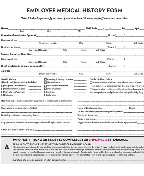 employee medical record form