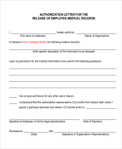 Authorization Letter To Release Medical Information