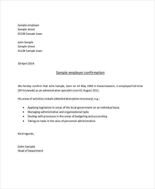 employee proof of employment letter
