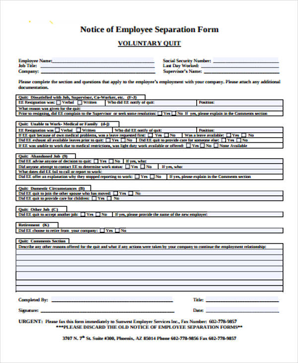 employee separation notice form1