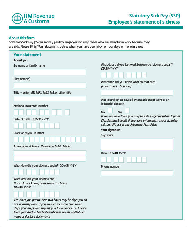 employee sickness statement form