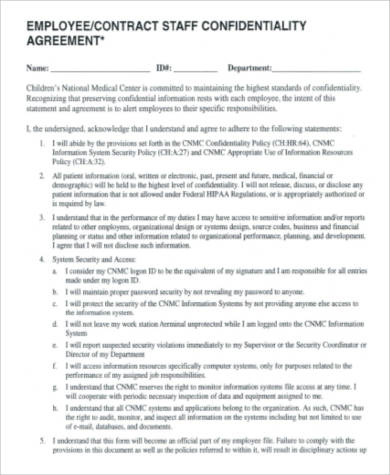 employee staff confidentiality agreement