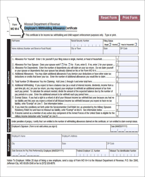 employee tax withholding allowance form