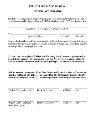 employee training program authorization letter