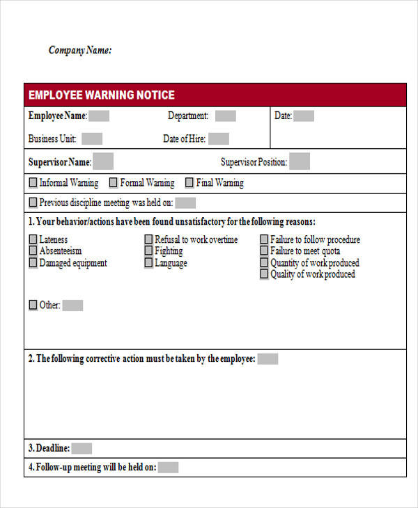employee warning notice form doc2