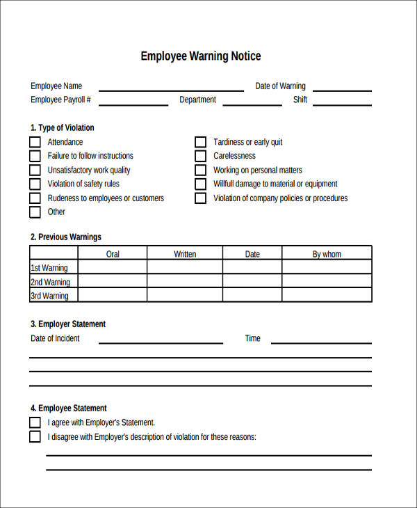 employee warning notice form