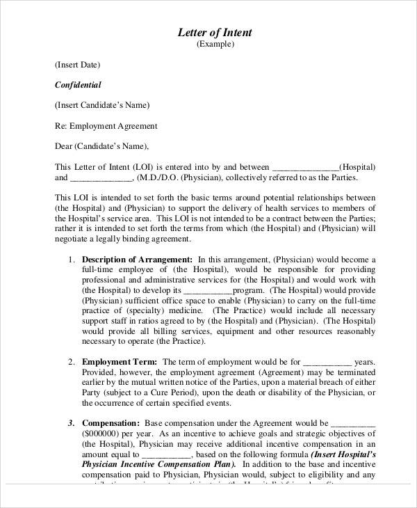 employment agreement letter of intent