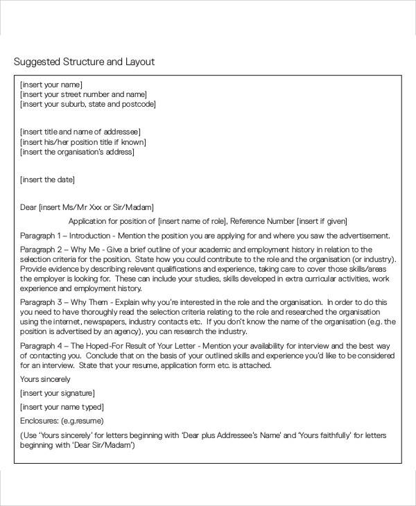 employment application cover letter format