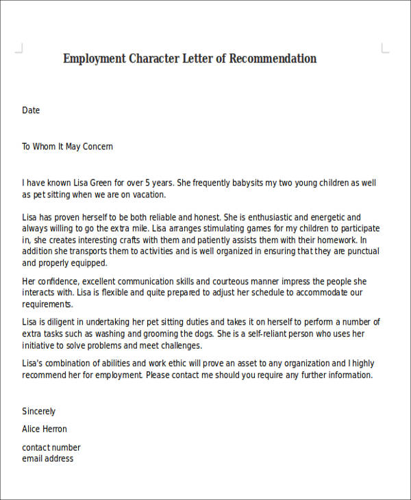 Good Moral Character Reference Letter