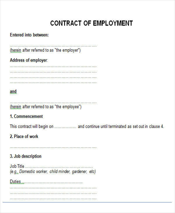employment contract agreement form